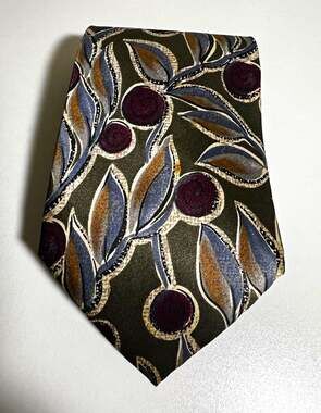 Vtg Je Suis Men's Classic Width Silk Satin Tie Green/Purple/Blue Botanical